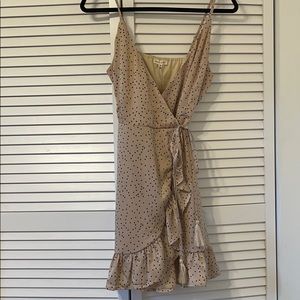 NWT silk beige and black polka dotted dress